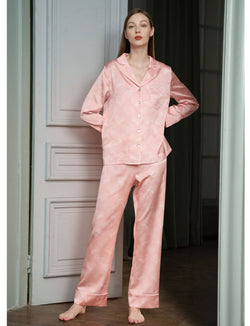19 Momme Pyjama 100% soie imprimé coeur pyjama manches longues pour femme