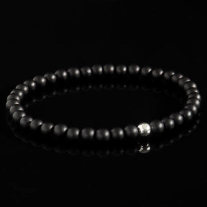 Matte Black Onyx + 925 Sterling Silver Bracelet - Premium Mens Bead Bracelet - Lukze