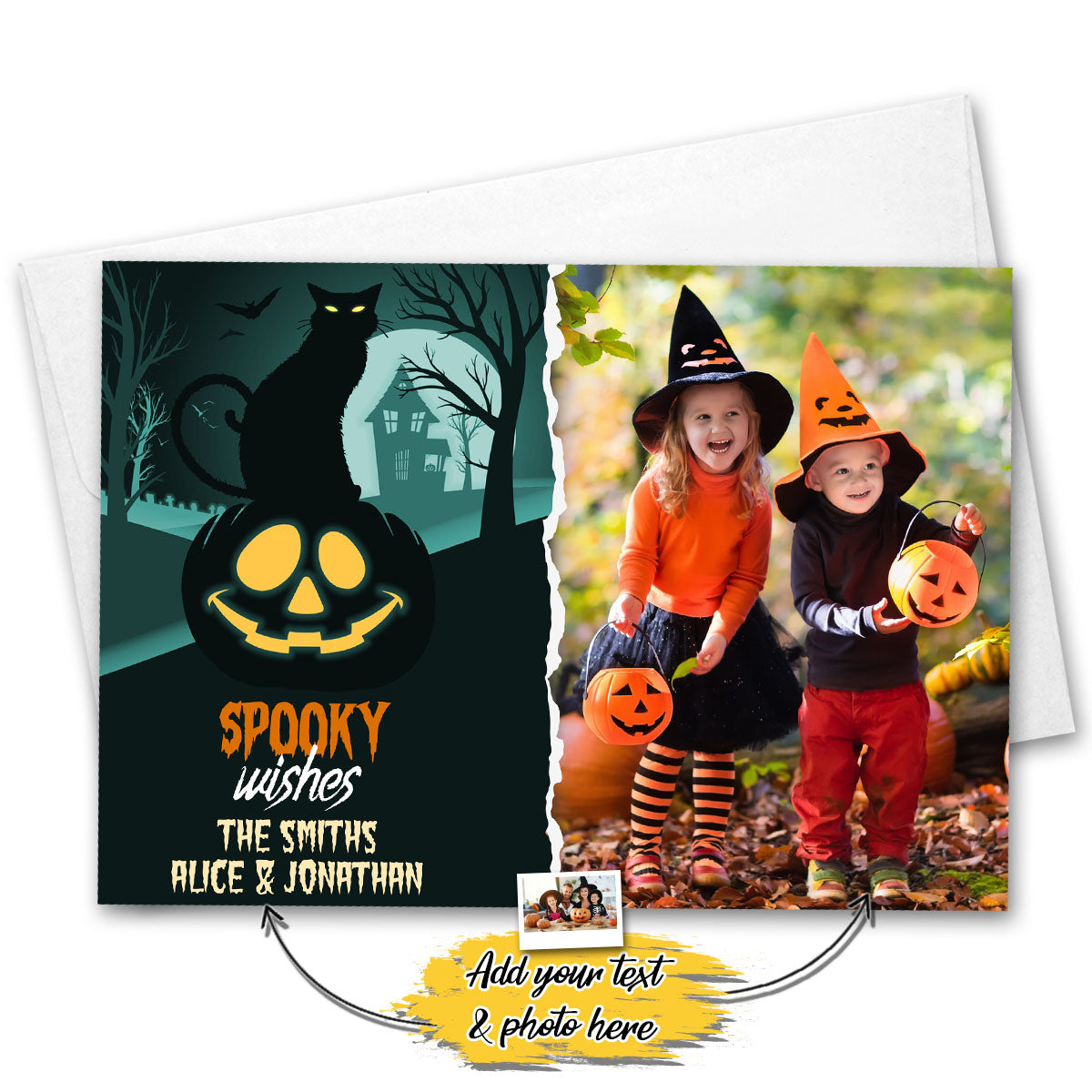 Personalized Custom Photo Name Fraidy Cat Halloween Greeting Card - GCN1