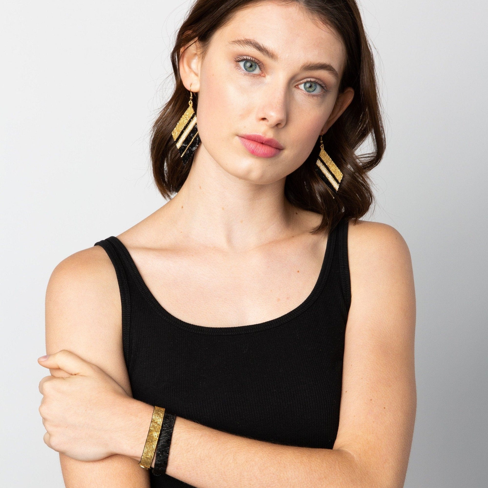 Gold Black Ivory Diamond Luxe Stripe Earring