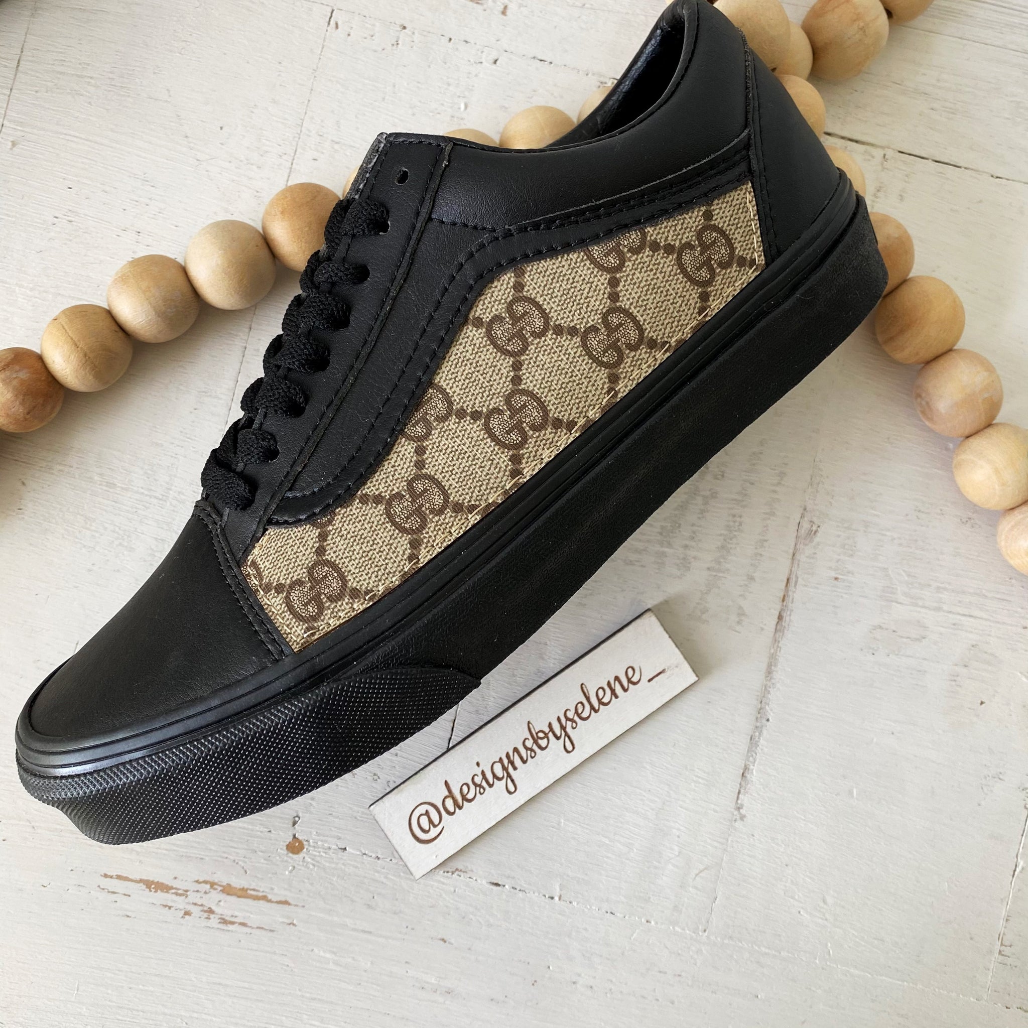 Custom Classic Vans (Black) Leather Gucci Shoes – Designs by Selene