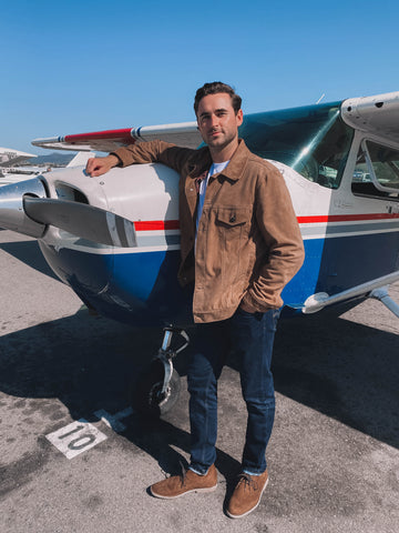 Pilot Jack Ryan wearing the Suede Trucker