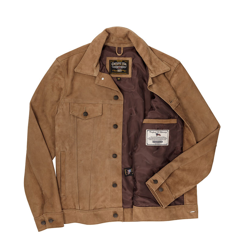 Men's Suede Trucker Jacket (Tan) | Cockpit USA