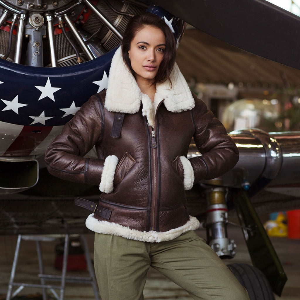 Womens Bomber Jacket With Natural Fur Hood –