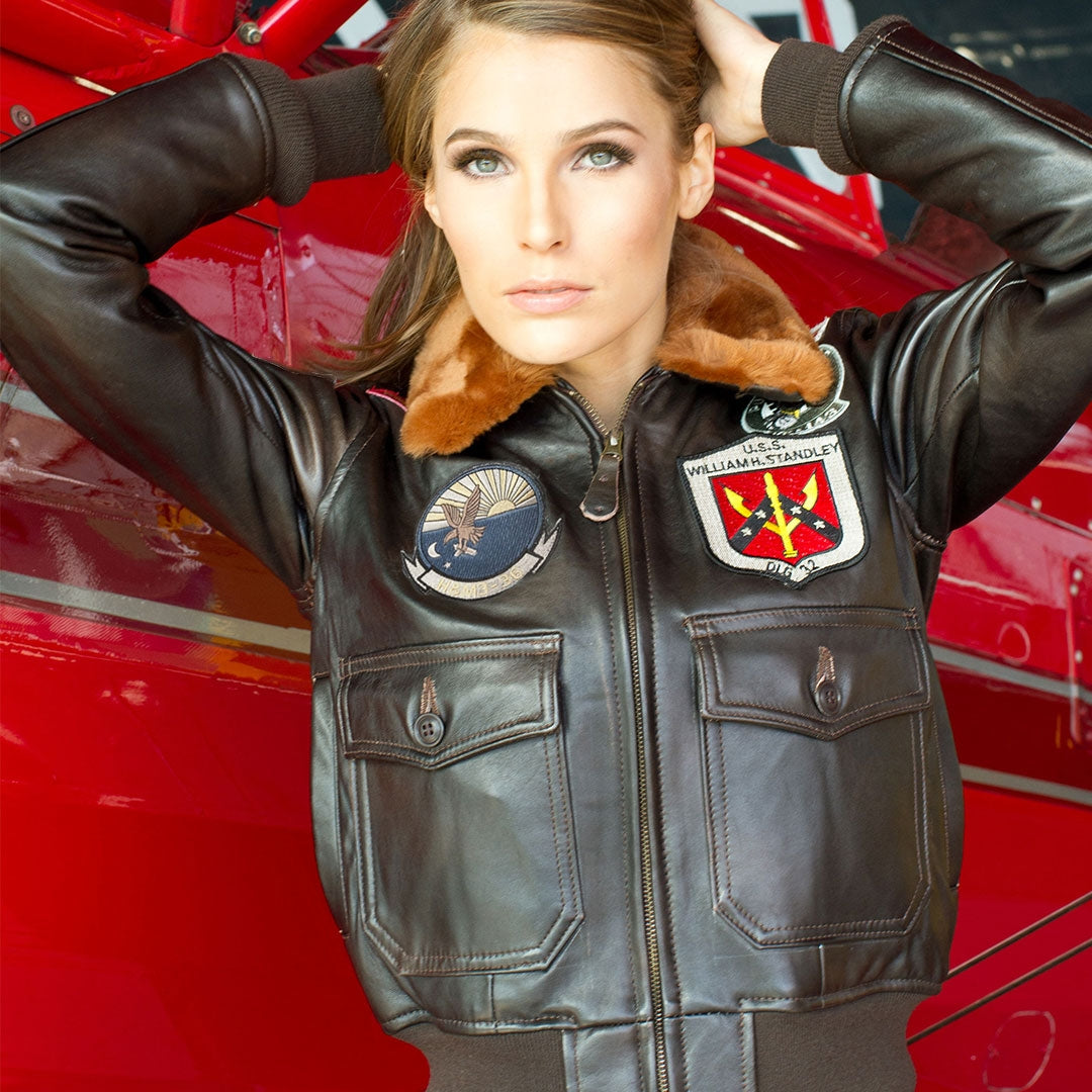 Women's Top Gun Bomber Jacket | Antique Leather Jacket – Cockpit USA