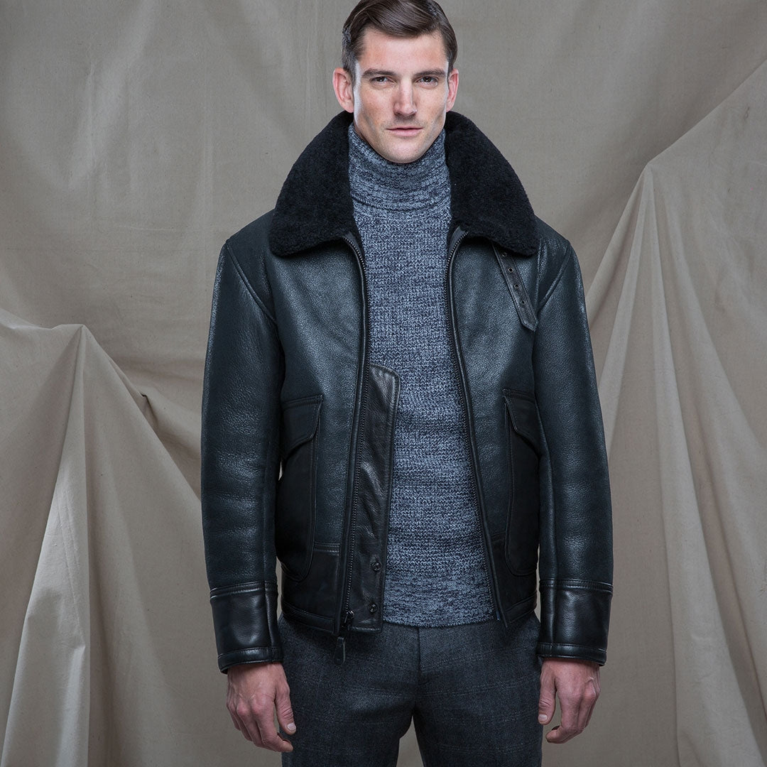 black shearling jacket mens