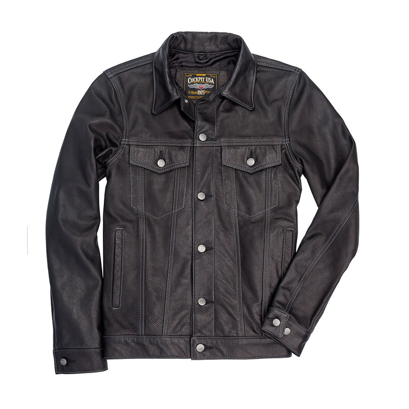 Calfskin Leather Jean Jacket (Black or Brown) | Cockpit USA