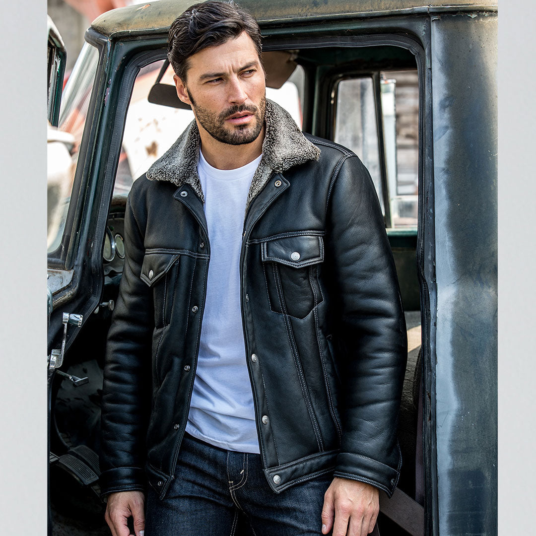 trucker style leather jacket