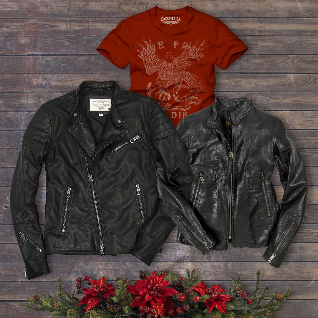 12월 15일 코드: DAYSIX로 Dirt Track Racer Jacket, Motorcycle Cafe Racer Jacket 및 Live Free or Die Tee를 20% 할인 받으세요.