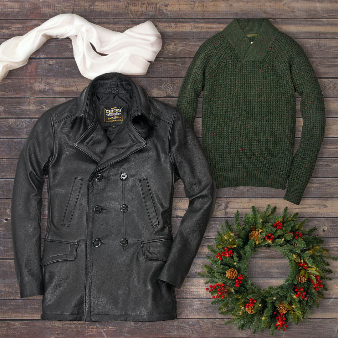12월 16일 코드 DAYSEVEN을 사용하여 빈티지 가죽 해군 장교 코트, 센테니얼 와플 니트 스웨터, 조종사 실크 스카프를 20% 할인 받으세요.