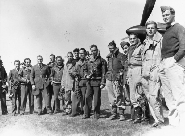 RAF Aircrew in front of a Hurricane Aircraft 1940