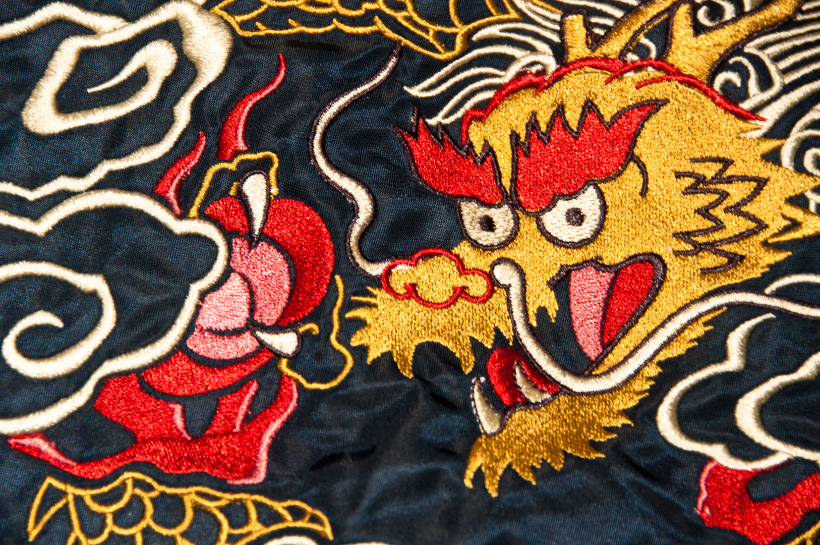 Detail of the embroidery on Cockpit USA's 7th Air Force Souvenir Jacket 