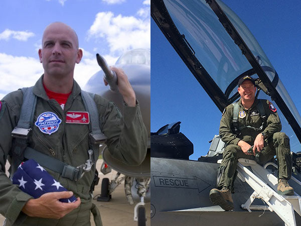 Maj. Dan Rooney of Folds of Honor, and Maj. Scott Clyman of Cockpit USA, both USAF veteran F-16 pilots