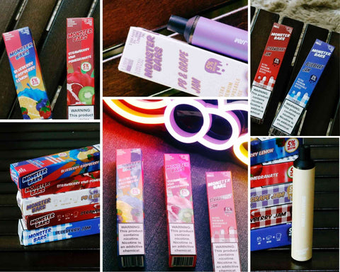 collage photo of monster bars XL 3500 disposable pod