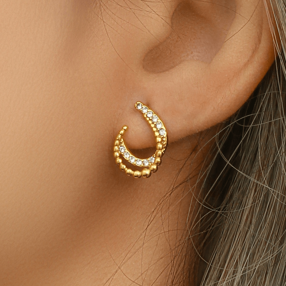 bianco rosso Earrings Corrèze Double Sparkling Huggie Hoops 18K Gold Plated cyprus greece jewelry gift free shipping europe worldwide