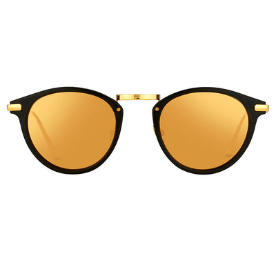 Linda Farrow - Dustin Round Sunglasses in Black and Yellow Gold - Women - Adult - LFL1031C1SUN