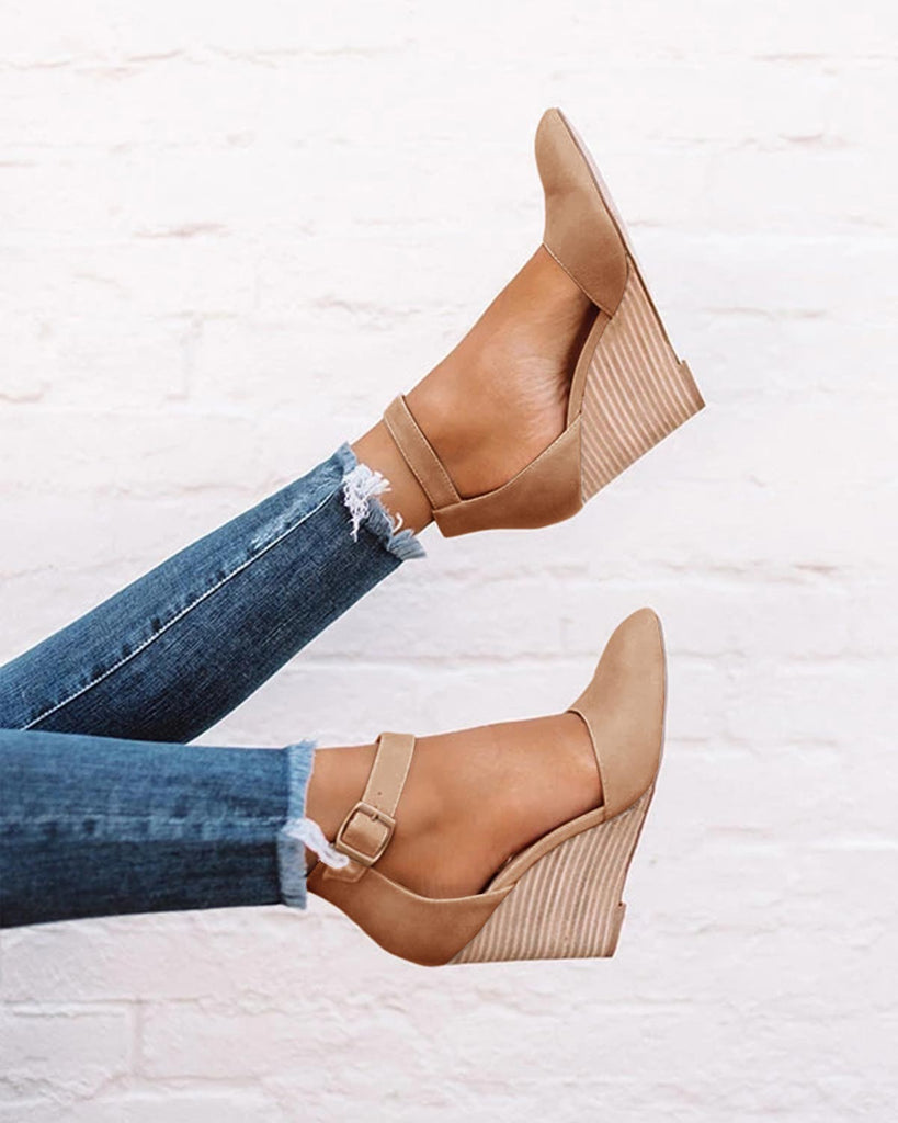 nude pointed wedges