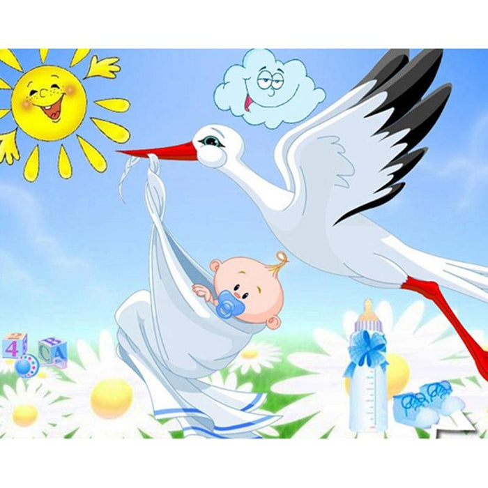 Modele Cigogne Et Bebe Dans Le Ciel Broderie Diamant Diamond Painting