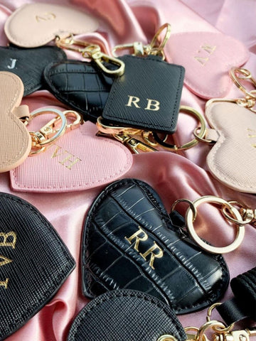 Leather Bag Charm with Initials, Personalised Hot Stamped Purse Charms by XARI Collections