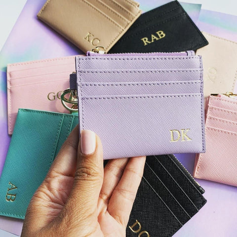 Leather Card Holder with Initials. Personalised Hot stamp Small leather goods by XARI Collections
