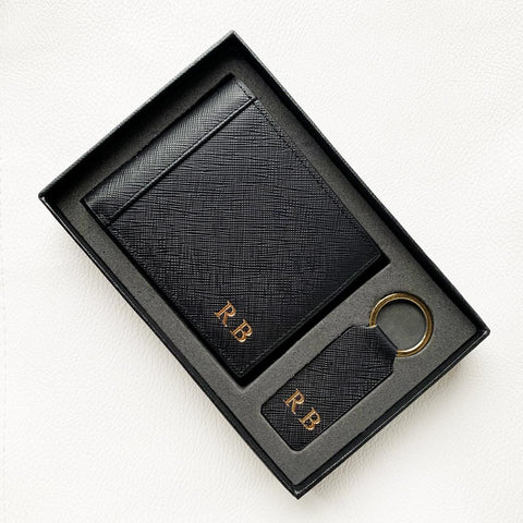 Leather Gift Set for HIM, Personalised gift for men with initials by xari collections