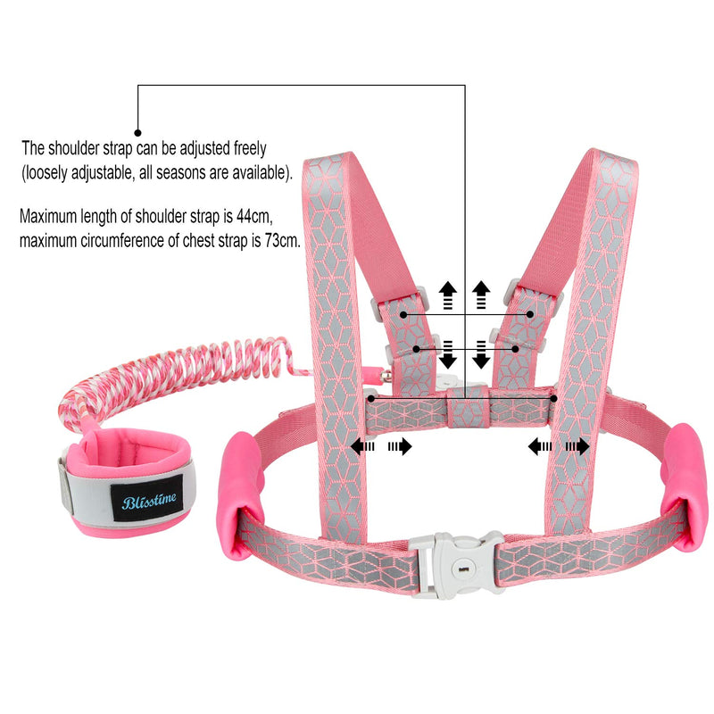 Blisstime 2 in 1 Reflective Toddler Leash -Anti Lost Wrist Link for Toddlers -Toddler Harness,Baby Leash,Leash for Toddlers,Wrist Leashes,Child Leashes for Toddlers,Not Easy to Open Without Key (Pink) - BUZOK