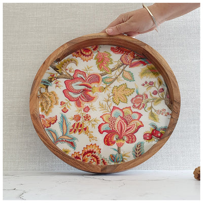SERVING TRAY WITH SLIT HANDLE CUTS - ROUND - AUTUMN FLORAL