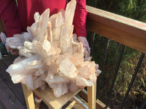 Lemurian Frosted Quartz Crystal Large 91 Lb. Cluster ~ 20&quot; Long ~ Orange Pinkish Hue ~ Massive 12&quot; Tall ~ Beautiful Ancient Multiple Points