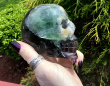 Load image into Gallery viewer, Fluorite Crystal Quartz Large 1 Lb. Skull ~ 2 1/2&quot; Tall ~ Hand Carved ~ Translucent Green &amp; Purple Crystal Sculpture ~ Fast Free Standing