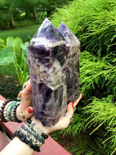 Load image into Gallery viewer, Amethyst Crystal Twin Flame Double Large 8 lb. 11 oz. Generator ~ 9&quot; Tall ~ Swirling Purple &amp; White Colors ~  Big Stunning Reiki Display