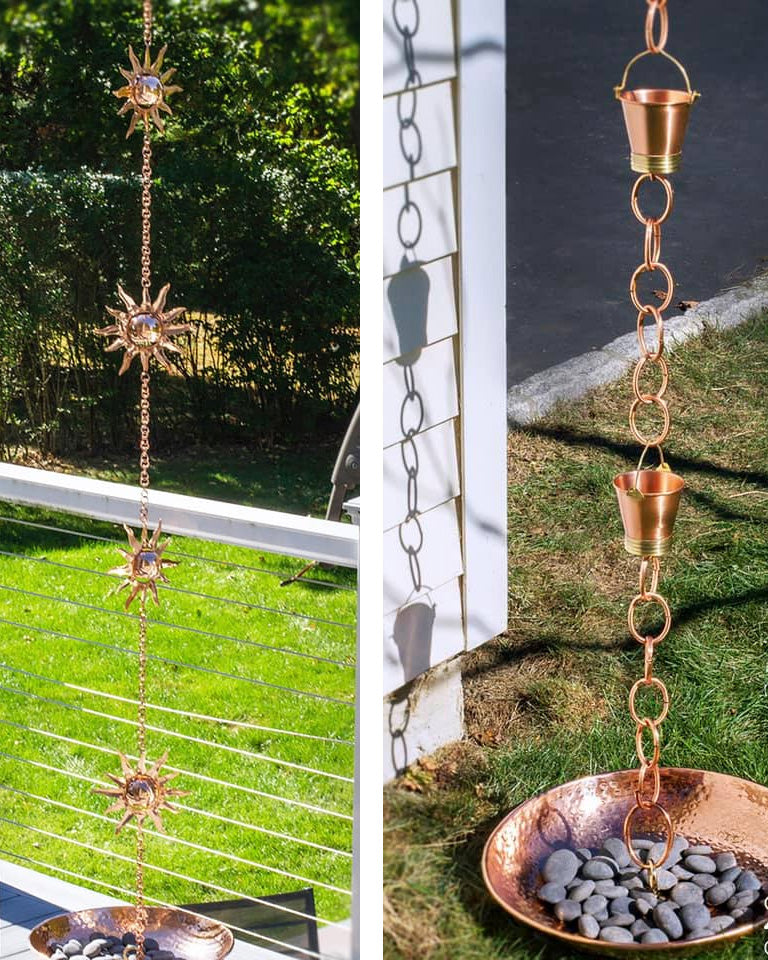Rain chain as outdoor decor and hanging art