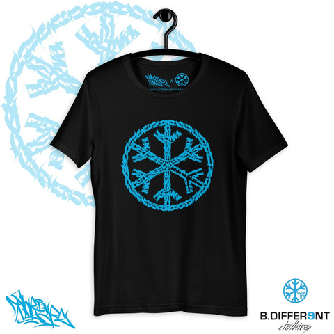 Camiseta negra Snowflake by B.Different Clothing streetwear independiente, graffiti de arte callejero colaboración limitada