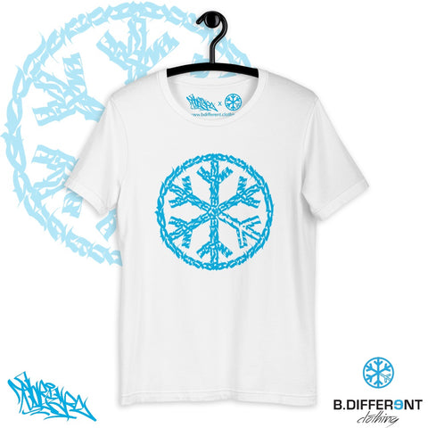 Camiseta blanca Snowflake by B.Different Clothing streetwear independiente, graffiti de arte callejero colaboración limitada