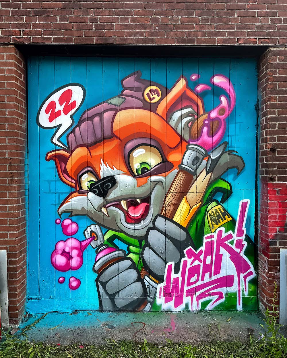 Woak One fox graffiti piece