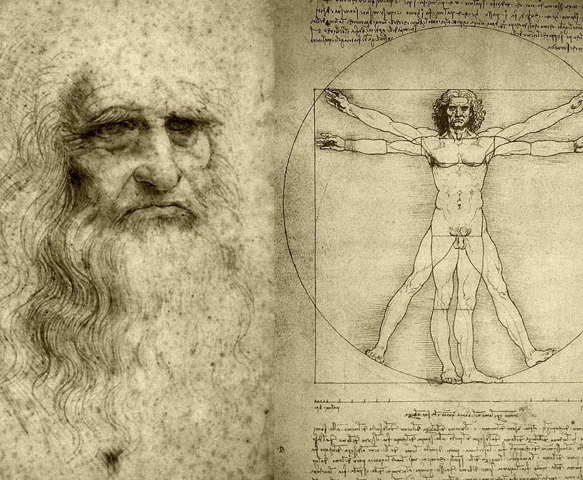 Leonardo da Vinci auto portrait and vitruvian man