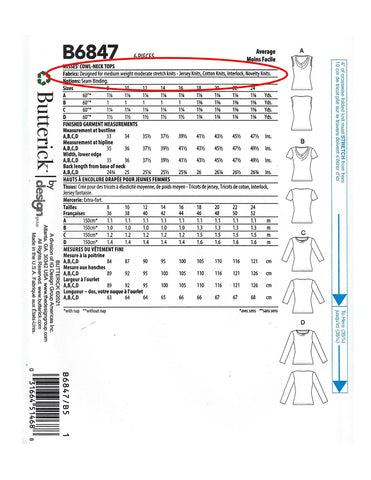 Back of Pattern Envelope Butterick B6847