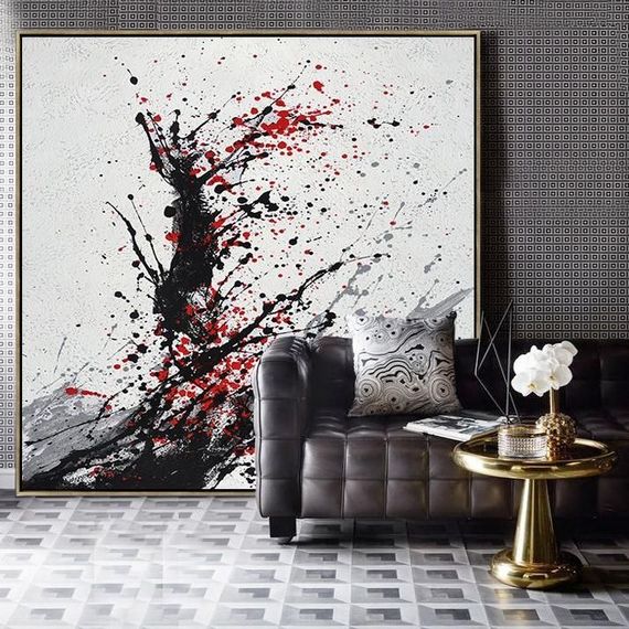 black white red painting