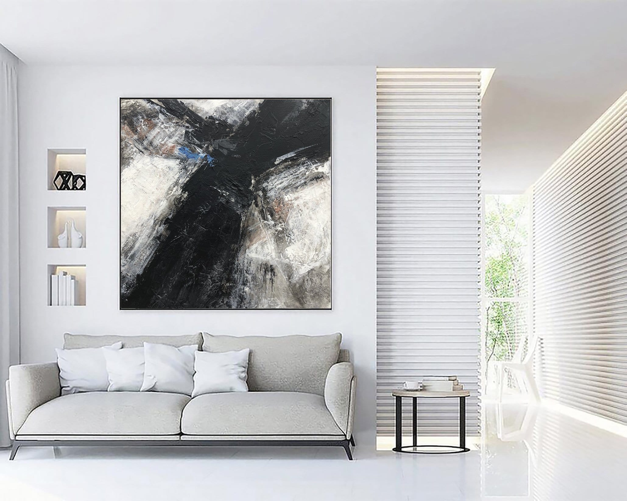 marmeren Reserveren elleboog Abstract Black And White Paintings On Canvas 40x40" Minimalist Art Mod