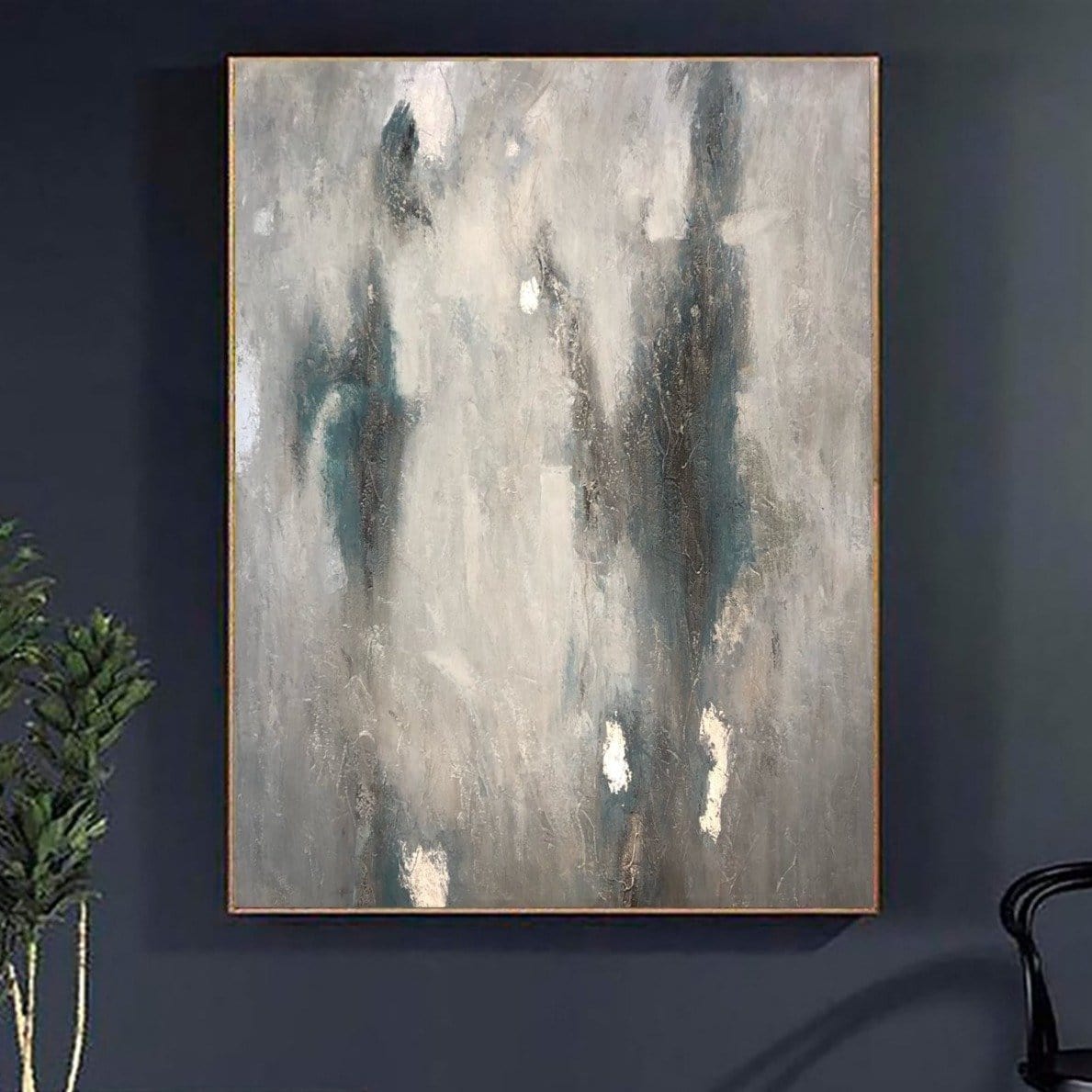 Large Gray Abstract Wall Art Aesthetic Painting 40X30 Expressionist Ar