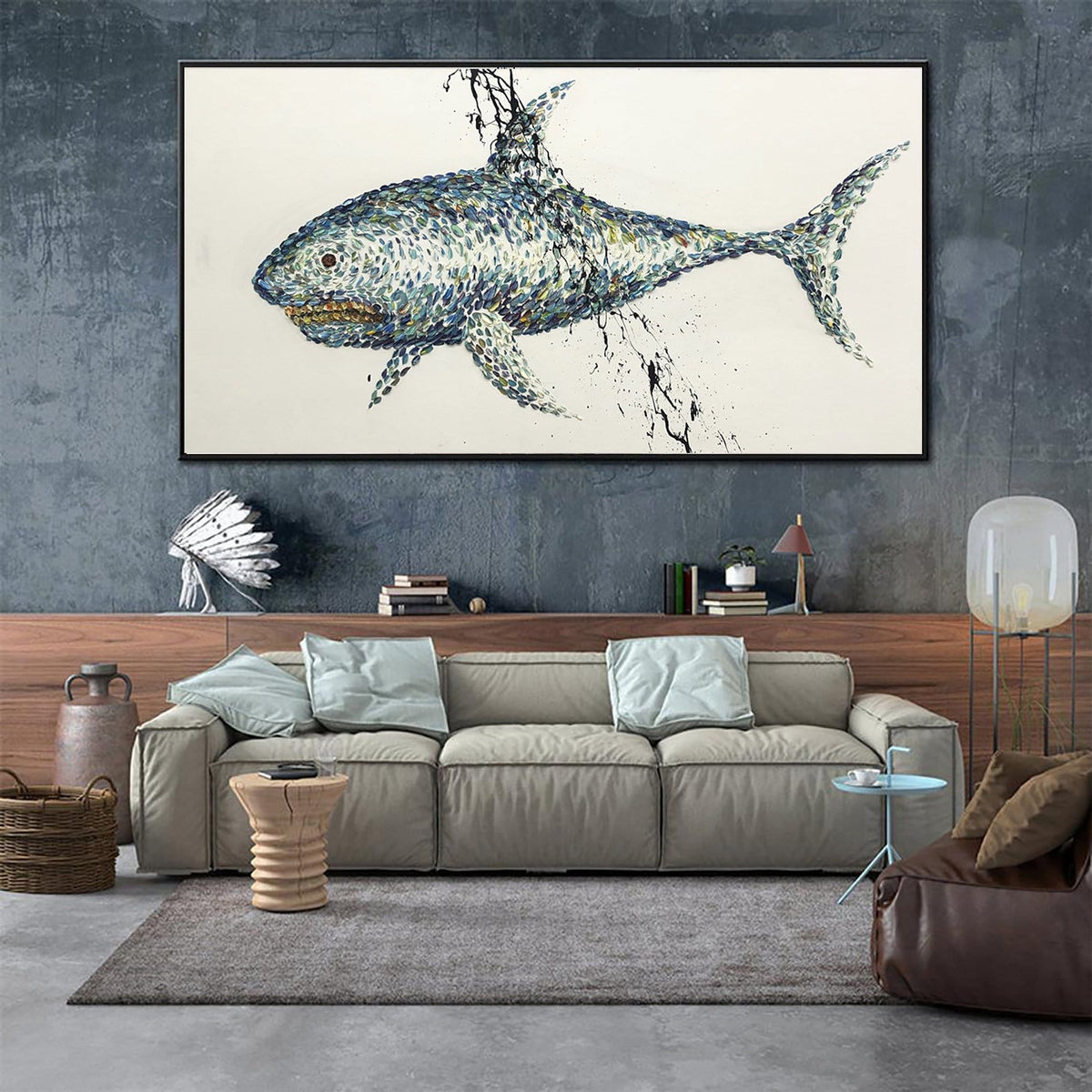 Shark Large Abstract Painting Shark Painting Modern Abstract Canvas Pa ...
