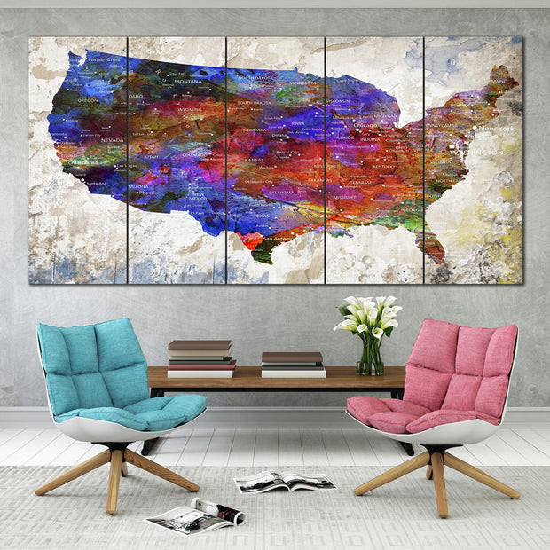 United States Map Print Poster Usa Map Canvas Home Decor Usa Map Wall Trend Gallery Art Original Abstract Paintings