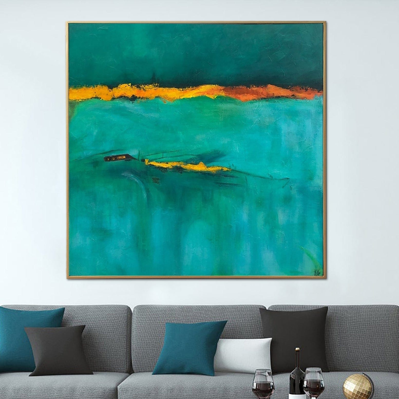 Green Painting Abstract Turquoise on Canvas Gold Leaf Ar – Trend Gallery | Original Abstract Paintings