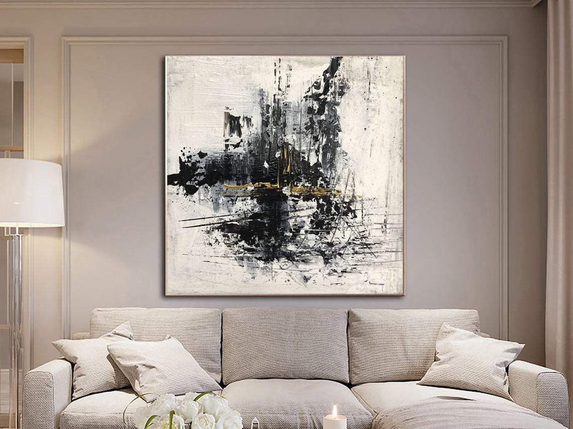 Oversize Oil Painting Gray Painting Black Paintings On Canvas ...