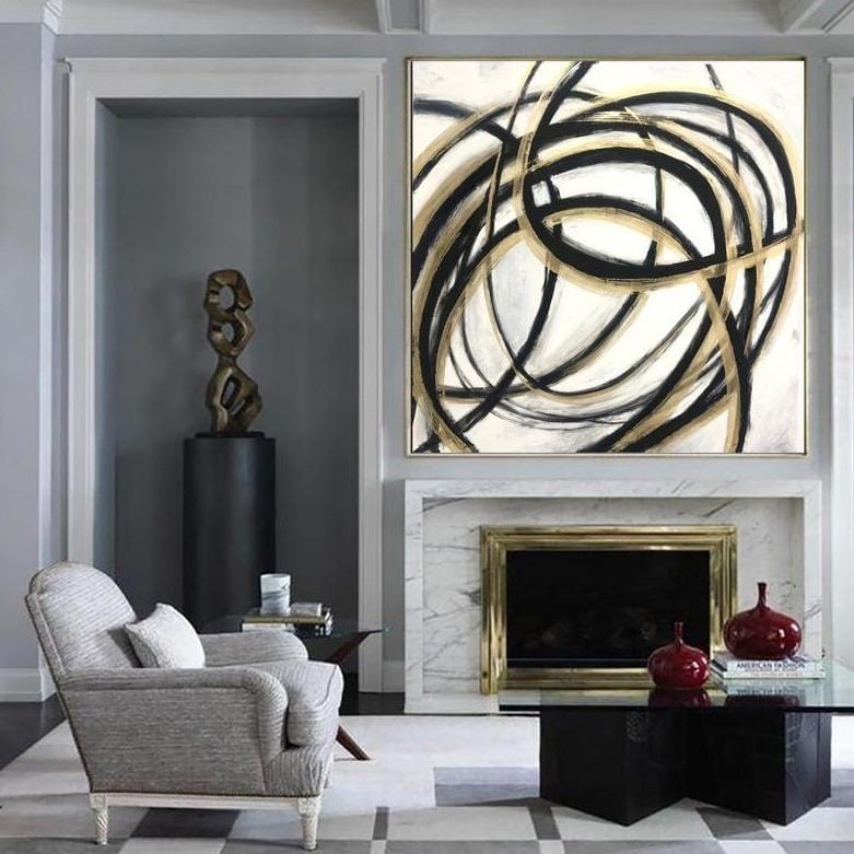 Oversize Abstract Black And White Paintings On Canvas Circle Fine Art ...
