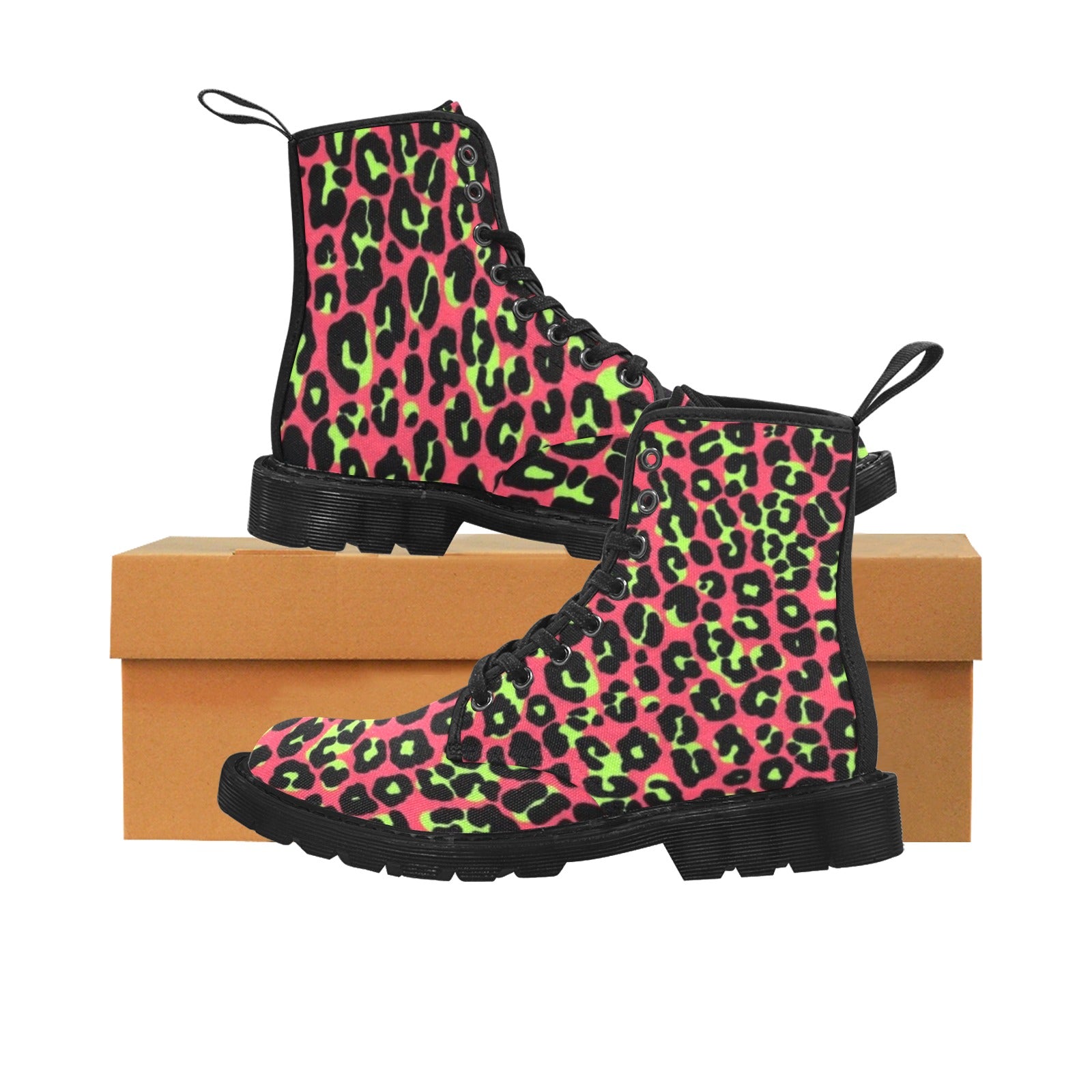 Neon Leopard Combat Boots  for Men