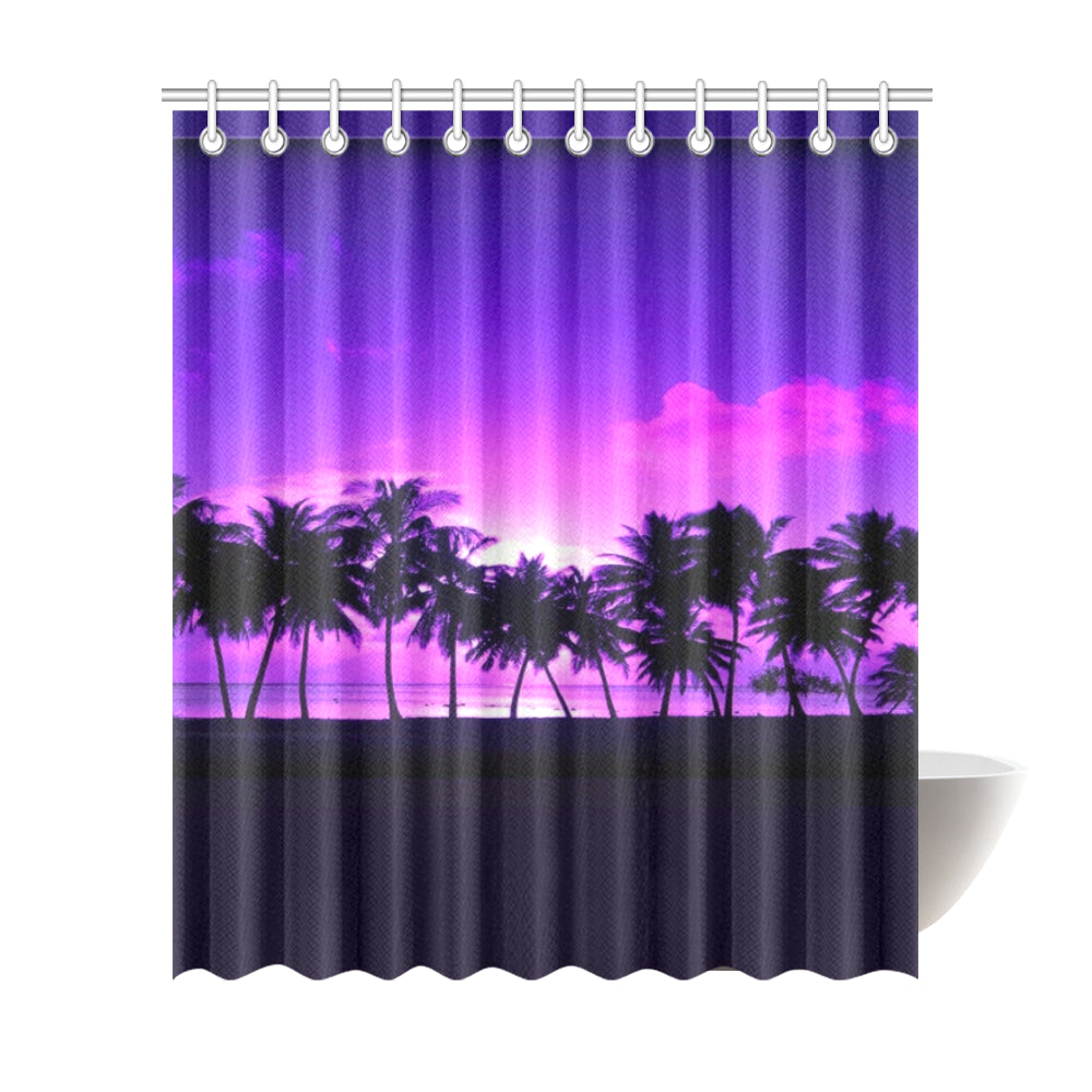Retro Purple Palms Shower Curtain 72"x84"