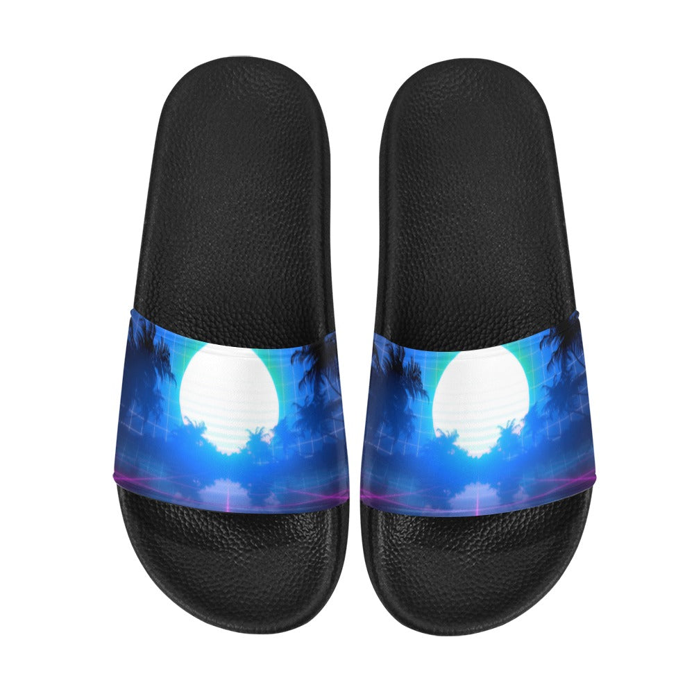 Retro Blue Sun Men's Slide Sandals