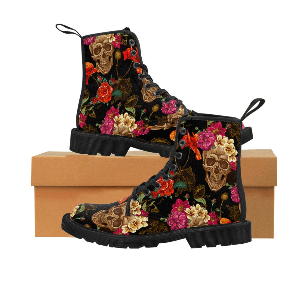 Women's Floral Skulls Canvas Boots