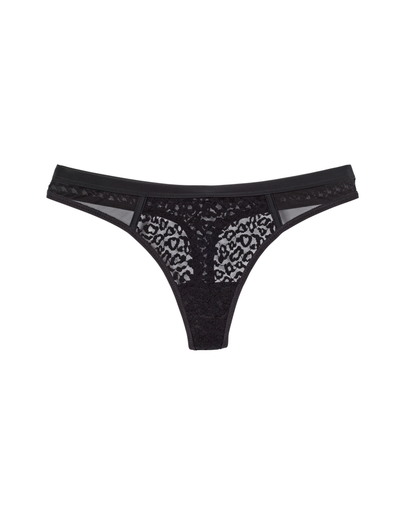 The Innovator Leopard Lace Thong | Women's Black Lace Thong | TellTale™