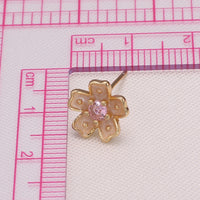 Tiny Peach Gold Zirconia Flower Petal Studs Earring CZ Floral Earring Jewelry - DLUXCA